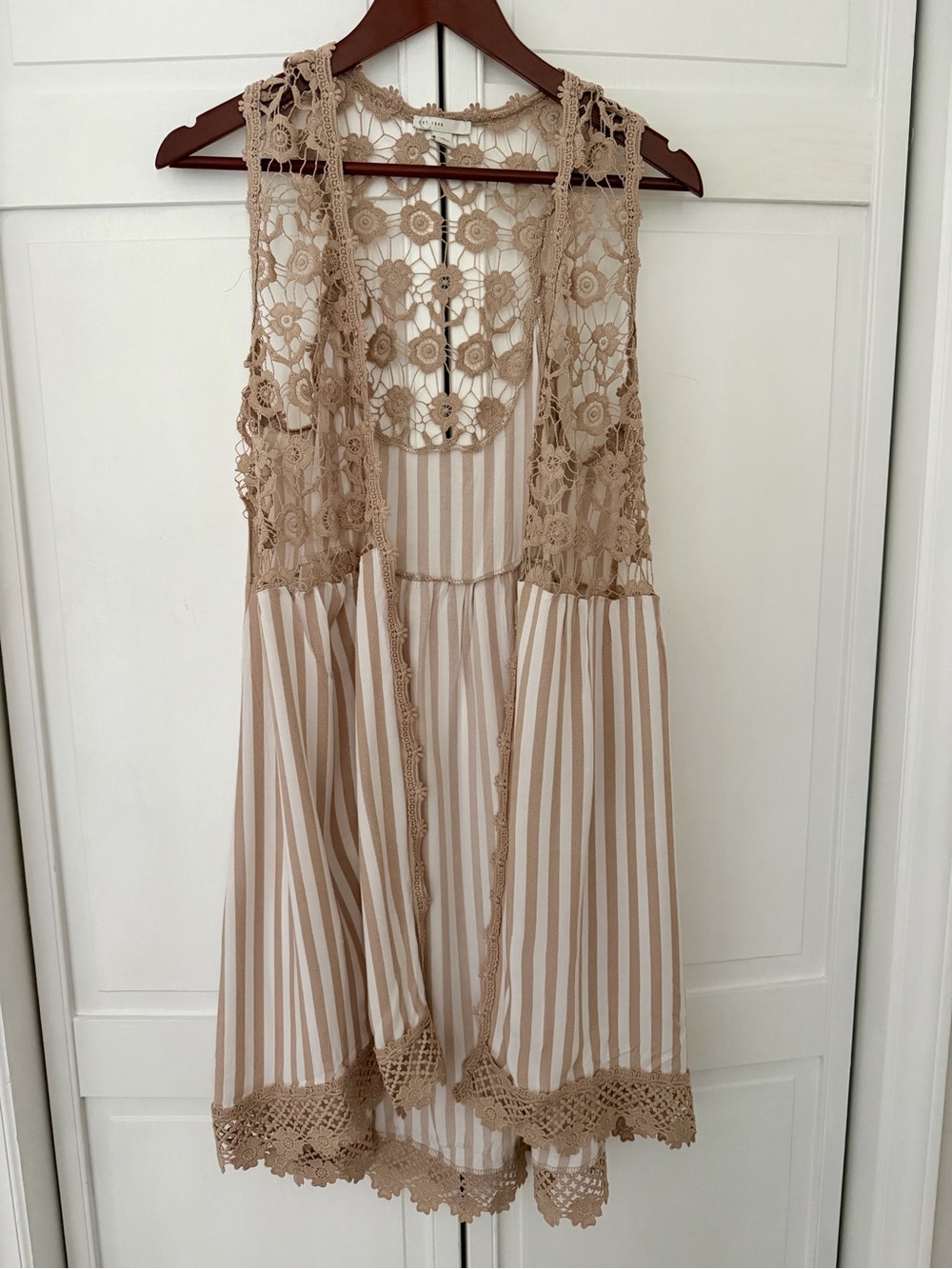 Striped Cream and Tan Crochet Kimono